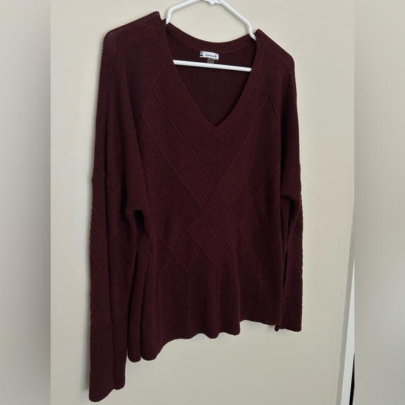 Women's V-Neck Burgundy Sweater - Picture 3 of 9